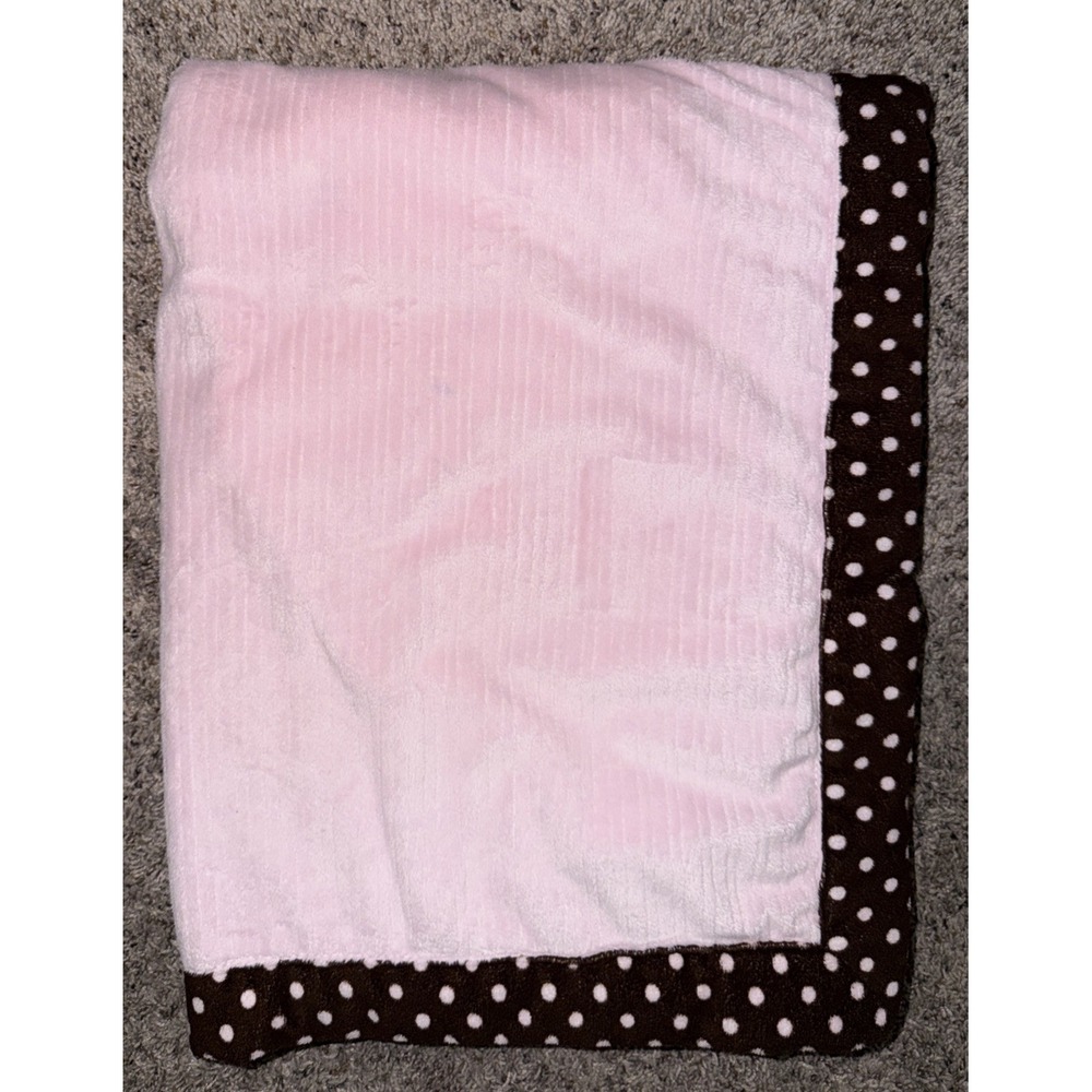 Koala Baby Pink Brown Polka Dot Border Sherpa Plush Security Blanket Lovey 40x30
